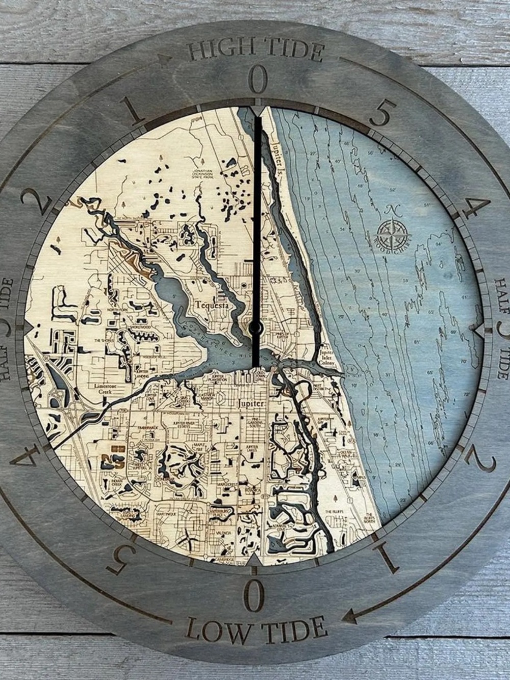 Jupiter Inlet Florida Tide Clock | Carved Birch Coastal Wall Clock, NIB